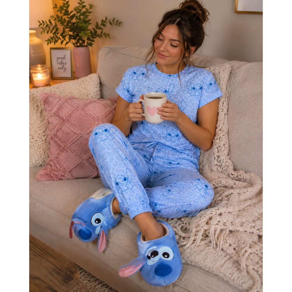 Disney Stitch Pajama Set Blue Character Medium Women's 8/10 Cozy Jogger Set